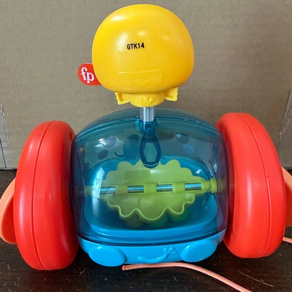 Fisher Price Pull Along Chick Car Poppin' Tricycle Pull Toy Vintage Inspired
